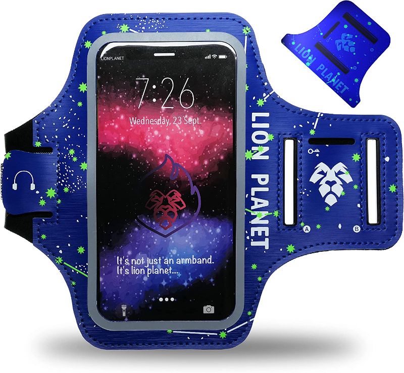 Photo 1 of Cell Phone Armband Case. for Screen Size of 6.8 inches and Below. with Card Holder, Key Slot, & Earphone Cord Holder. Wear in Running, Workout, Sports, Fitness and Gym. (Starry Sky, L 6.8")