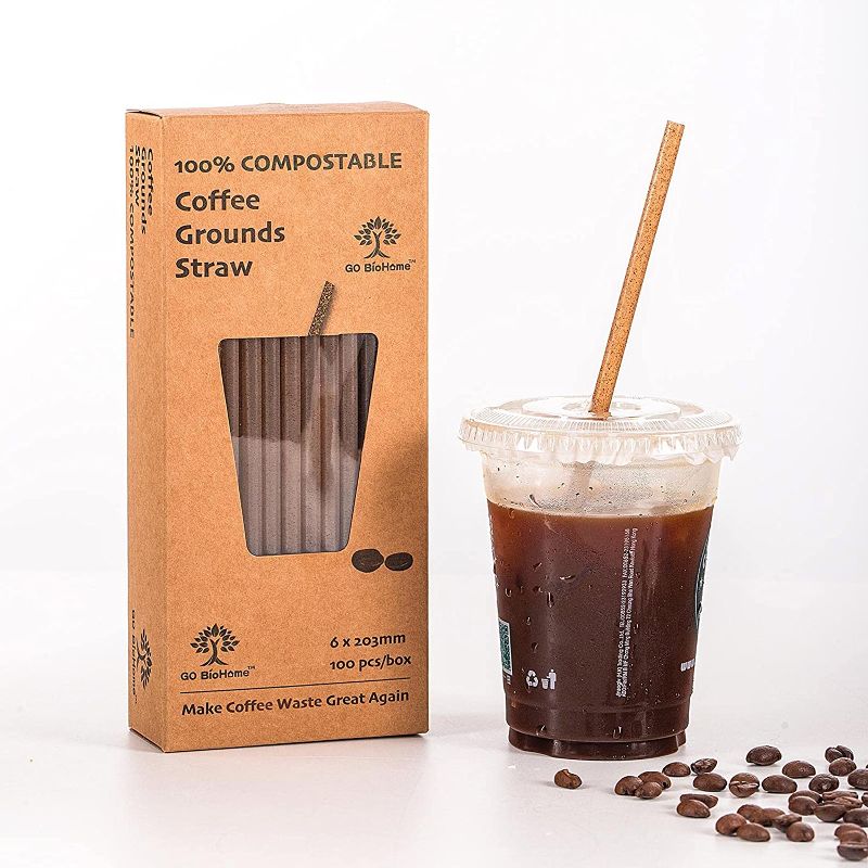 Photo 1 of Compostable Drinking Straws, 100 Counts/ 8 Inch, Made of Coffee Ground and Compostable Materials, Plastic-Free,  US BPI Certified