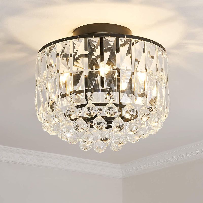 Photo 1 of CVKASH 3 - Light Semi Flush Mount Ceiling Light Fixture Matte Antique Modern Black Crystal Chandelier Ceiling Lamp 
