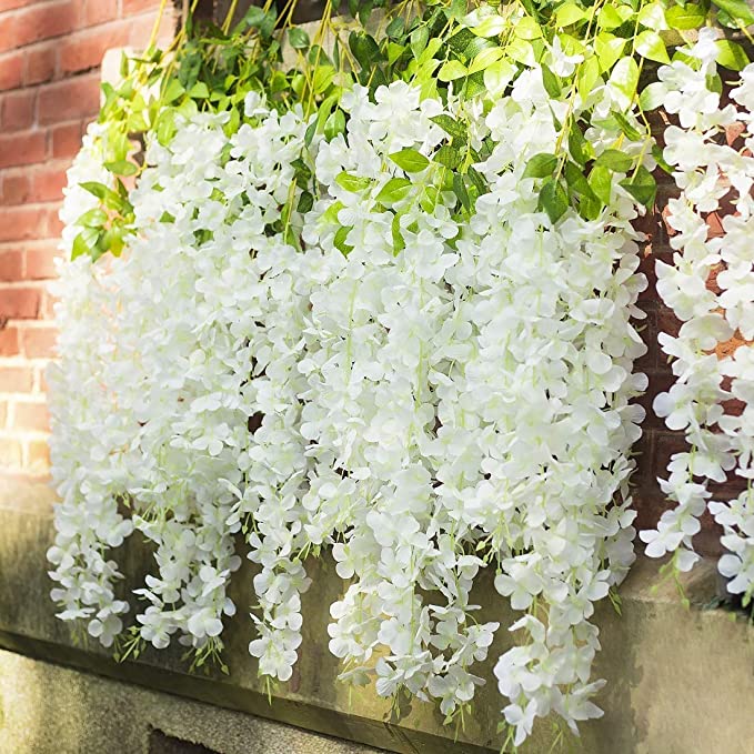 Photo 1 of (86.6 FT) Artificial Wisteria Vine Ratta Fake Wisteria Hanging Garland Silk Long Hanging Bush Flowers String Home Party Wedding Decor (New-White, 
