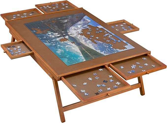 Photo 1 of  Wooden Jigsaw Puzzle Table - 6 Drawers with 13" Folding Legs, Puzzle Board | 27” X 35” Jigsaw Puzzle Board Portable - Portable Puzzle Table | for Adults and Kids