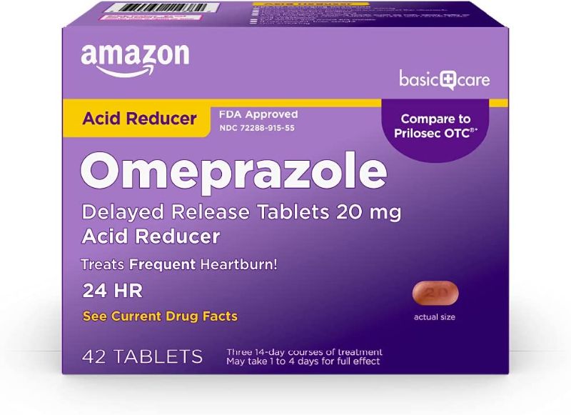 Photo 1 of 
Amazon Basic Care Omeprazole Delayed Release Tablets 20 mg, Acid Reducer, Treats Frequent Heartburn, 42 Count (Pack of 1)
