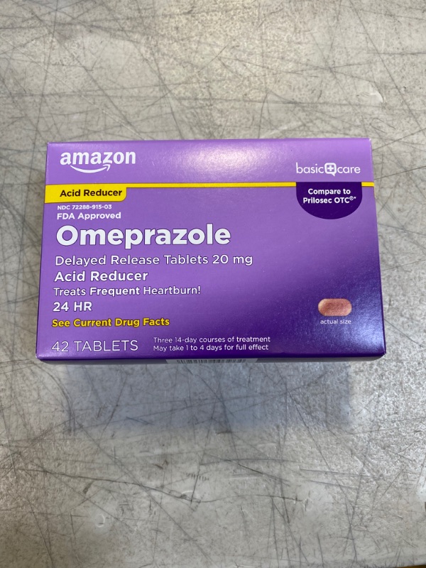 Photo 2 of 
Amazon Basic Care Omeprazole Delayed Release Tablets 20 mg, Acid Reducer, Treats Frequent Heartburn, 42 Count (Pack of 1)
