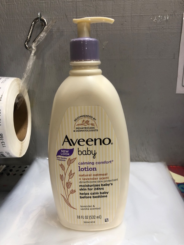 Photo 2 of Aveeno Baby Calming Comfort Moisturizing Lotion with Relaxing Lavender & Vanilla Scents, Non-Greasy Body Lotion with Natural Oatmeal & Dimethicone, Paraben- & Phthalate-Free, 18 fl. Oz