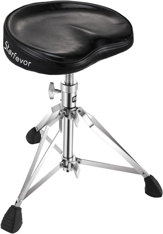 Photo 1 of  Starfavor Drum Throne Padded Drum Seat Chair Stool, Height Adjustable Double Braced Rotatable for Drummers, Percussion, Keyboard, Piano Players, Black,...