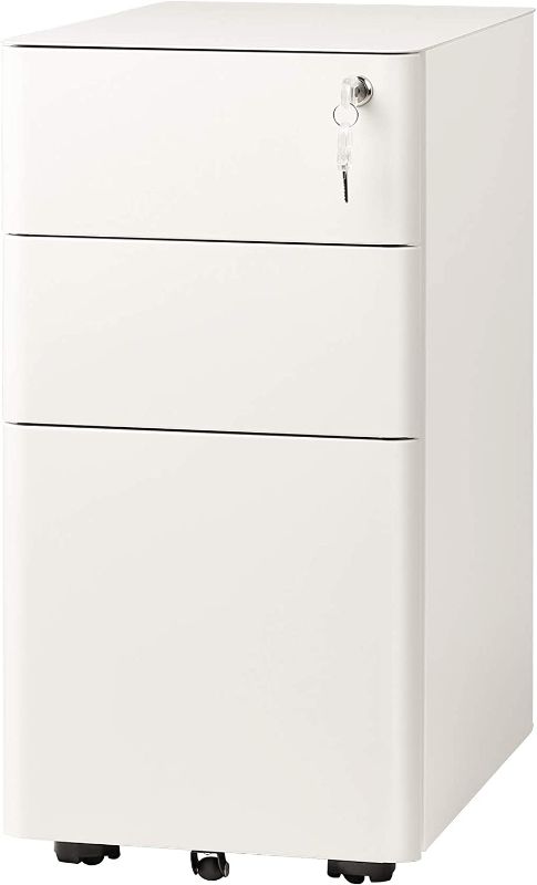 Photo 1 of 
DEVAISE 3-Drawer Slim Vertical File Cabinet, Fully Assembled Except Casters, Legal/Letter Size, White