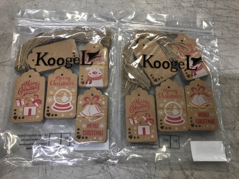 Photo 1 of 2 pack of Koogel 100 Pcs Christmas Tags, Christmas Kraft Gift Tags Christmas Gift Tags Xmas Kraft Paper Tags for DIY Christmas Holiday Gift Wrapping Stamp Label Packaging Business Card Heart Brown