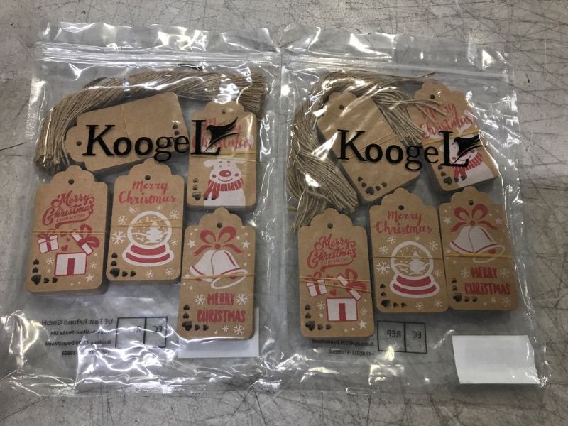 Photo 2 of 2 packs of Koogel 100 Pcs Christmas Tags, Christmas Kraft Gift Tags Christmas Gift Tags Xmas Kraft Paper Tags for DIY Christmas Holiday Gift Wrapping Stamp Label Packaging Business Card Heart Brown