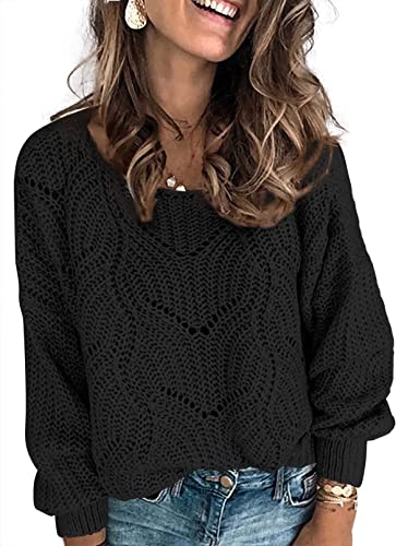 Photo 1 of  Womens 2022 Cute Elegant Soft Crewneck Long Sleeve Hollow Cable Knit Pullover Sweaters