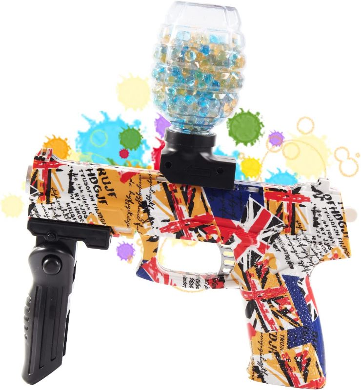 Photo 1 of  Gel Ball Blaster Splatter R Ball Electric Toy Gun Automatic Pistol Camouflage BLUE AND ORANGE with 60000 Water Gel Beads, Goggles, Range of Over 100 Feet - More Fun for Adults and Youth Ages 12+