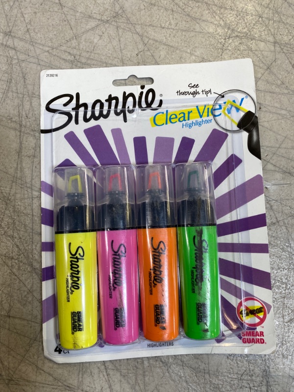 Photo 2 of SHARPIE Clear View Highlighters, Chisel Tip, Assorted Colors, 4 Count 4 Count Assorted