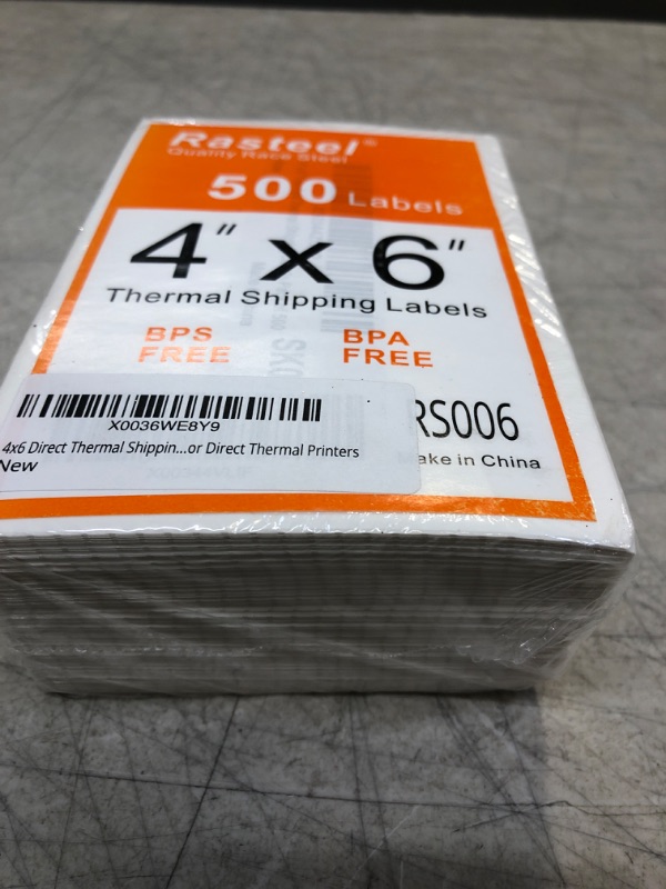 Photo 1 of Rasteel 4"x6" Fan-Fold Labels 500 Pcs, Thermal Transfer Labels, Commercial Grade Thermal Shipping Labels Compatible with DYMO LabelWriter 4XL, MUNBYN, Zebra, Rollo, IDPRT 1 Fan-fold, Pack of 500
