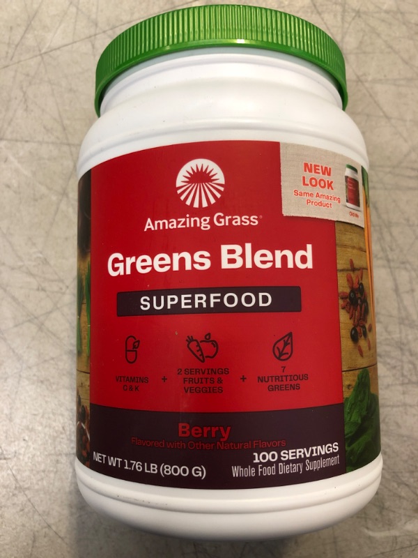 Photo 2 of Amazing Grass Greens Blend Superfood: Super Greens Powder Smoothie Mix with Organic Spirulina, Chlorella, Beet Root Powder, Digestive Enzymes & Probiotics, Berry, 100 Servings Berry 100 Servings  EXP 09/2023