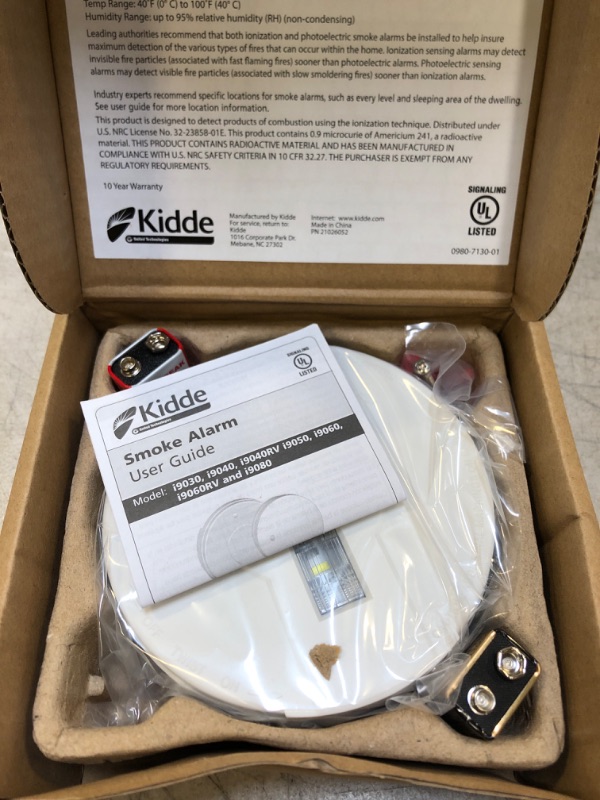 Photo 1 of Kidde Smoke Detector, Battery Operated Smoke Alarm with Safety Light, Test-Hush, White & Smoke Detector, Battery Powered with Test Button