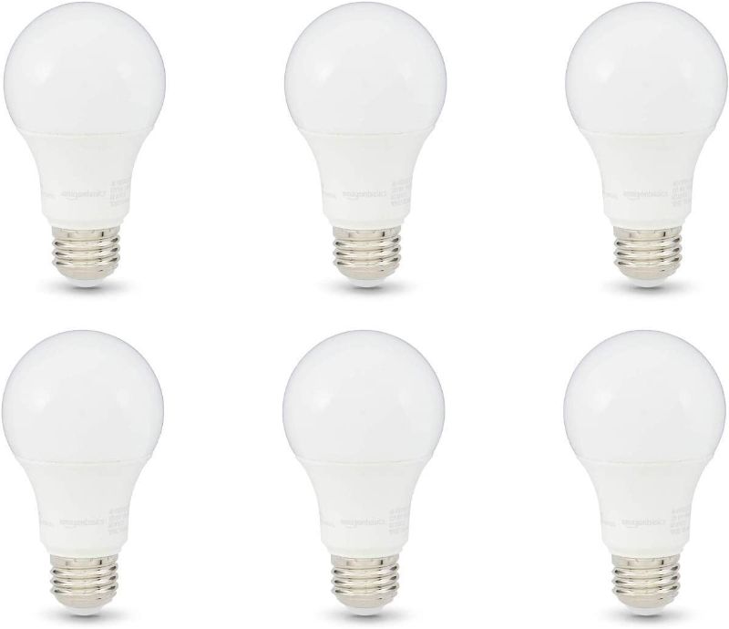 Photo 1 of Amazon Basics 75W Equivalent, Soft White, Dimmable, 10,000 Hour Lifetime, A19 LED Light Bulb | 6-Pack
