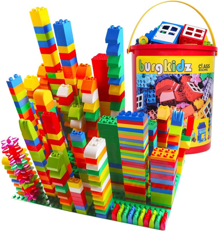 Photo 1 of Big Building Block Set - 214 Pieces Toddler Educational Toy Classic Large Size Building Block Bricks - 13 Fun Shapes and Storage Bucket - Compatible with... USED, UNKNOWN IF THERE ARE MISSING BLOCKS. 