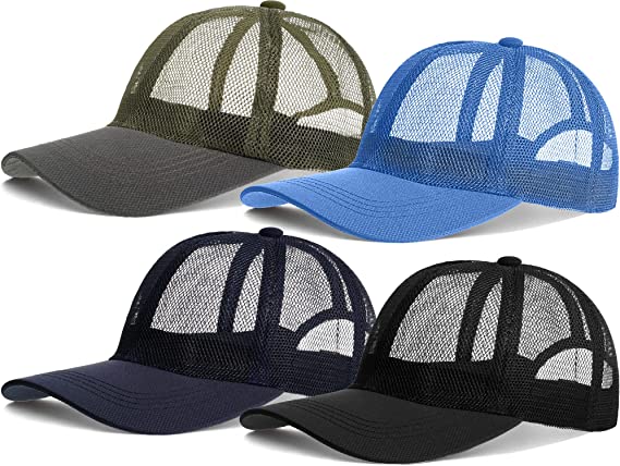 Photo 1 of JaGely 4 Pack Mesh Baseball Cap Mesh Trucker Cap Women Men's Mesh Hats Trucker Hats with Adjustable Tape Summer Snapback Cap
