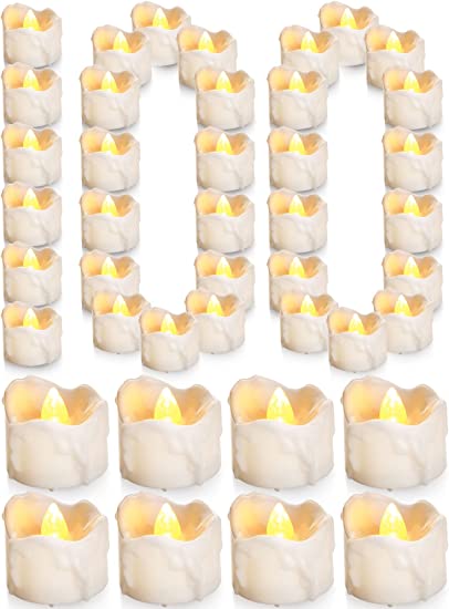 Photo 1 of 100 Pcs Flameless Tea Lights Candles LED Votive Candles Flickering Flameless Candles Warm White Light Battery Operated Candles for Wedding, Valentine's Day, Halloween, Christmas Party Decoration