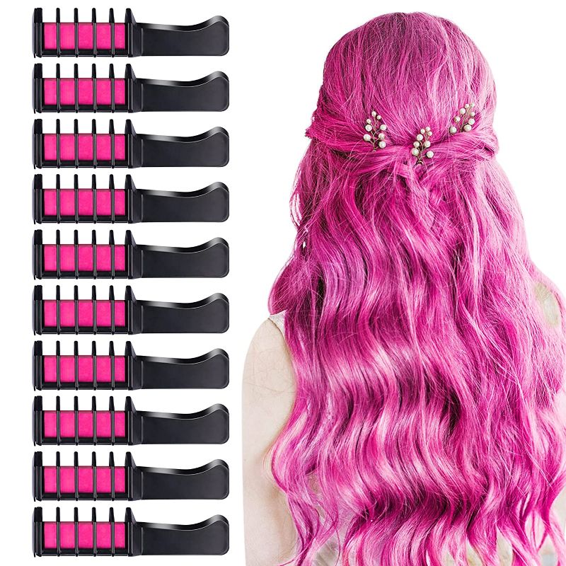 Photo 1 of 10 PCS Hair Chalk Comb, TOROKOM Temporary Bright Washable Hair Color Comb Mini Hair Chalk for Girls Age 4 5 6 7 8 10 Kids Non Toxic Hair Color Dye for Valentine Day Halloween Christmas DIY Hair Color(Pink)
