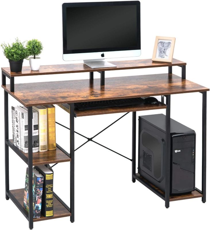 Photo 1 of TOPSKY Computer Desk with Storage Shelves/23.2” Keyboard Tray/Monitor Stand Study Table for Home Office(46.5x19 inch, Rustic Brown)

