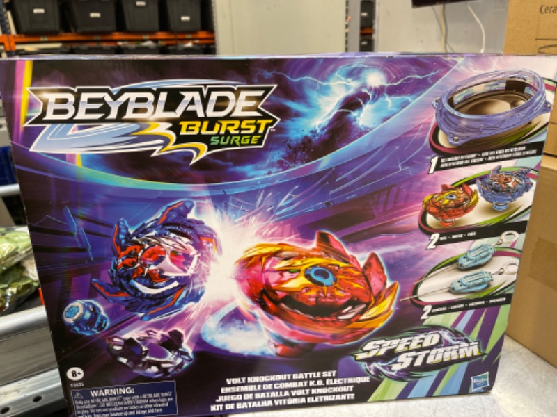 Photo 2 of BEYBLADE Burst Surge Speedstorm Volt Knockout Battle Set – Complete Battle Game Set with Beystadium, 2 Battling Top Toys and 2 Launchers Standard Packaging