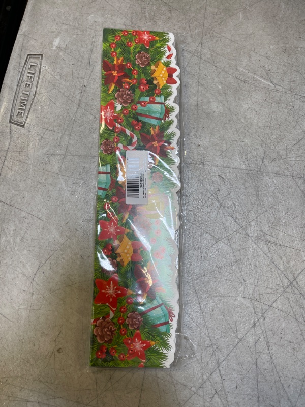 Photo 2 of 64 Feet Christmas Bulletin Borders Poinsettias Pine Cones Pine Needles Theme Border Trim for Holiday Classroom Home Decorations