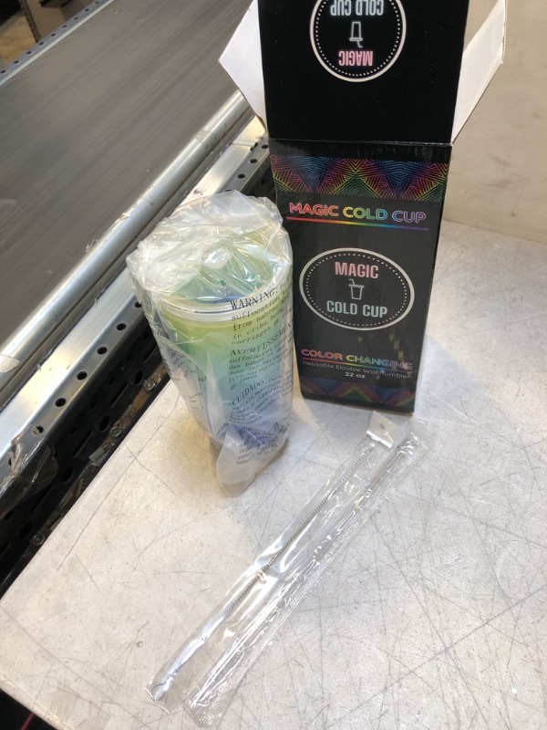 Photo 2 of 22oz Ocean Color Changing Cup with Lid and Straw for Adults by Magic Cold Cup - BPA-FREE Reusable Double Wall Tumbler is Unbreakable & Leakproof with Resealable Lid Plug and Straw Cleaner