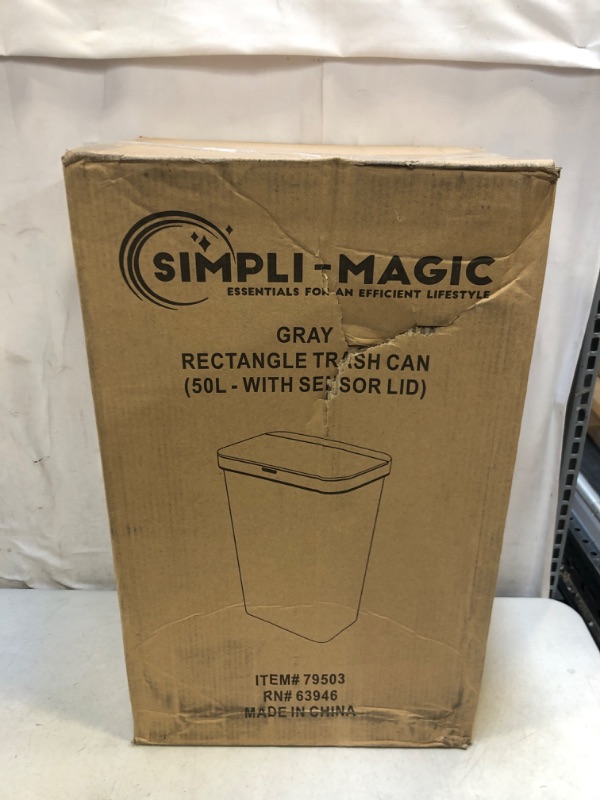 Photo 9 of Simpli-Magic 79503 13 Gallon Touchless Sensor Trash Can, Rectangle Garbage Bin, Perfect for Home, Kitchen, Office, Gray (USED) (MINOR DAMAGE)