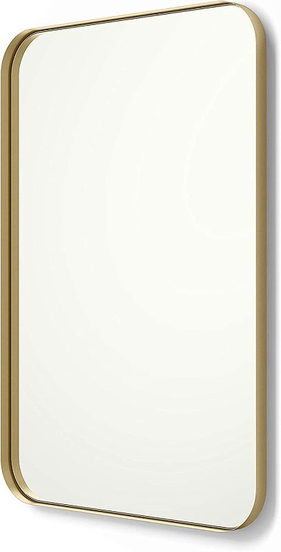 Photo 1 of 24” x 36” Gold Metal Framed Mirror | Rounded Rectangle Bathroom Wall Mirror