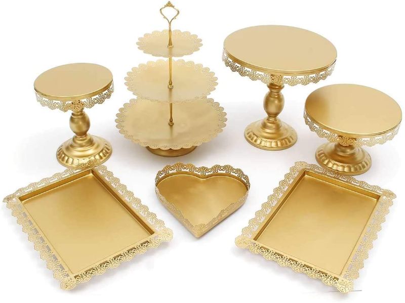 Photo 1 of 7Pcs Cake Stand and Pastry Trays Metal Cupcake Holder Fruits Dessert Display Plate for Baby Shower Wedding Birthday Party Celebration