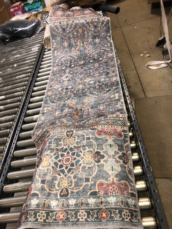 Photo 2 of Linon Home Decor Products The Anywhere Washable Rug Jasper Teal & Ivory 2' X 8' Runner Rug 2' X 8' Jasper Teal & Ivory