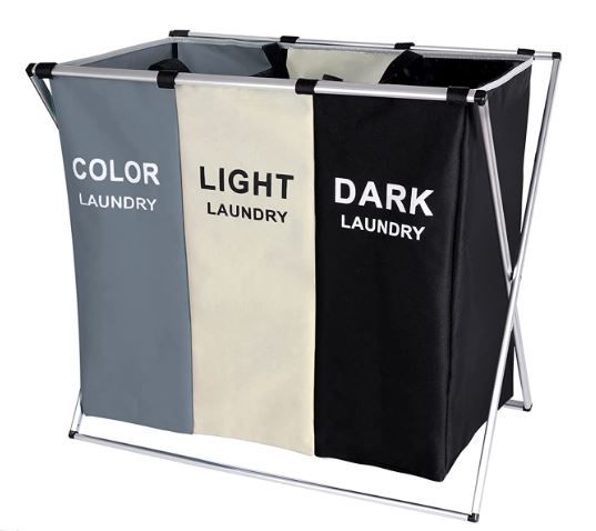 Photo 1 of 135L Laundry Cloth Hamper Sorter Basket Bag Bin Foldable 3 Sections with Aluminum Frame 24'' × 14'' x 23'' Washing Storage Dirty Clothes Bag for Bathroom Bedroom Home (White+Grey+Black)
