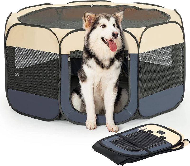 Photo 1 of A4Pet Dog Playpen for Large Dogs, 49" Portable Pet Playpen for Medium Dogs/Puppy/Cat/Rabbit/Chick, Indoor Cat Playpen with Waterproof Bottom & Removable Zipper
