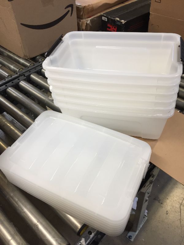 Photo 3 of IRIS USA, Inc. TB-42 12 Quart Stack & Pull Box, Multi-Purpose Storage Bin, 6 Pack, Pearl --- MINOR CRACK IN ONE LID