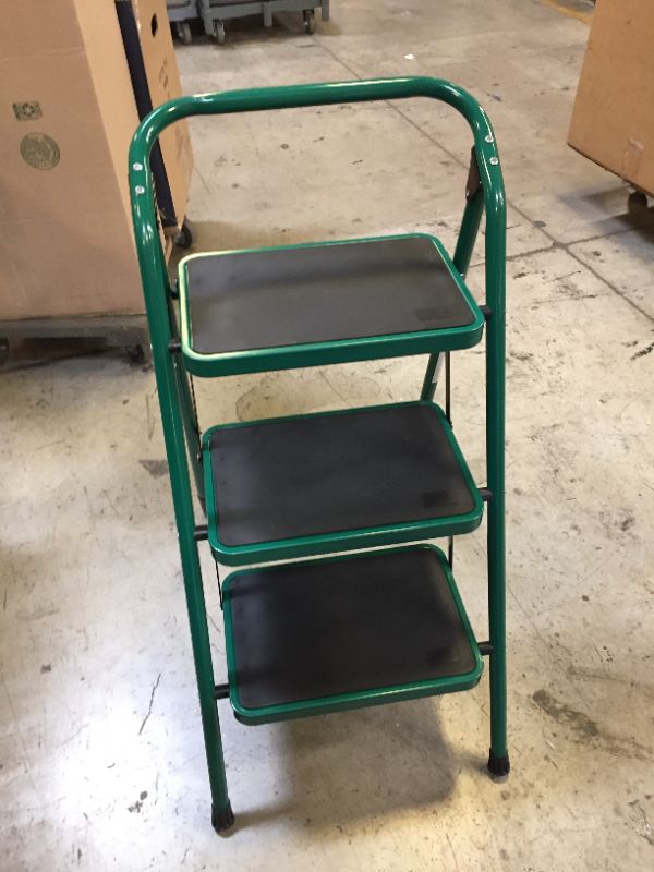 Photo 2 of 3 Step Ladder, Folding Step Ladder for Adults with Handle & 16" Wide Anti-Slip Pedal, 500lbs Capacity Ergonomic Sturdy Steel Stool, Portable Steel Step Ladder for Household, Kitchen(Green) Green 3 steps ladder(36"H)