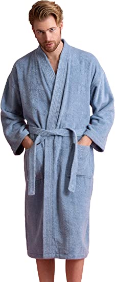 Photo 1 of Soft Touch Linen Men's Robe, Turkish Terry Bathrobe, 100% Cotton Kimono Spa Bathrobe Size L/XL