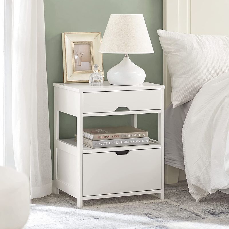 Photo 1 of Haotian FRG258-W, White Nightstand with 2 Drawers, Bedside Table, End Table, Side Table, Lamp Table
