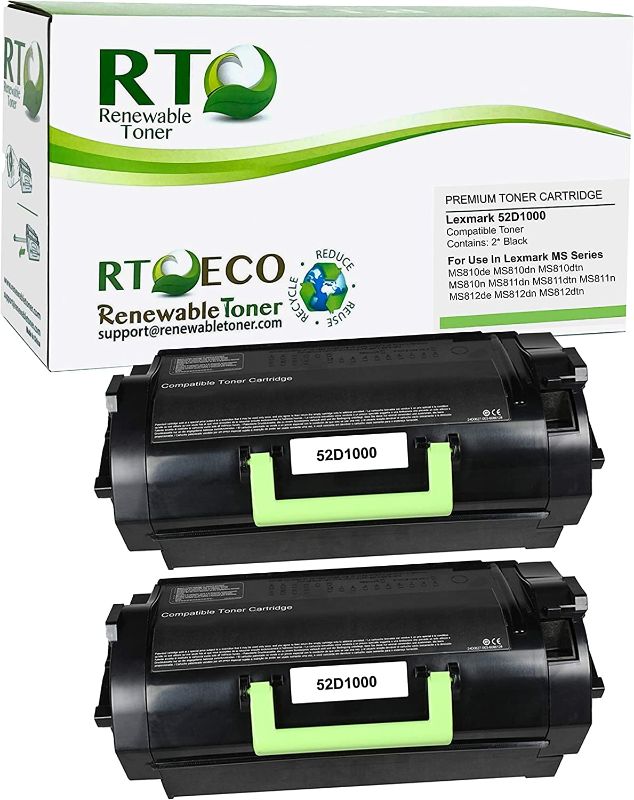 Photo 1 of RT Compatible Lexmark 521 Toner Replacement for Lexmark 52D1000 MS810N MS810DN MS810DE MS810DTN MS811N MS811DTN MS812de MS812DN MS812DTN Printer Cartridge (Black, 2-Pack)
