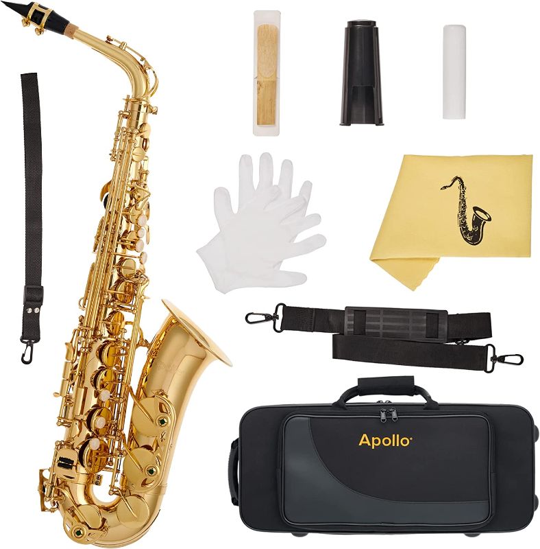 Photo 1 of Apollo Alto Saxophone in gold lacquer with leather pads, complete with case and accessories
