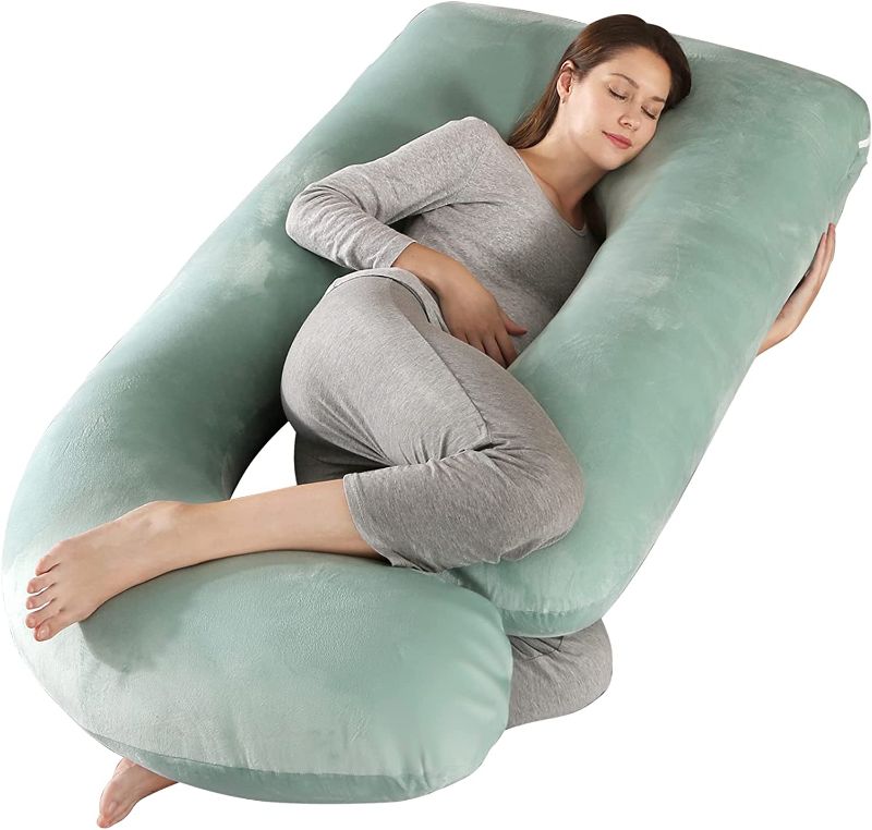 Photo 1 of BATTOP Pregnancy Pillows for Sleeping,Full Body Pillow and Maternity Support for Back, Hips, Legs, Belly for Pregnant Women,Pregnancy Pillow with Cooling Cover(Velvet-Green)
