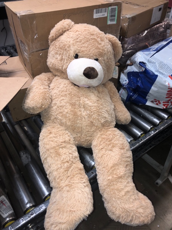 Photo 2 of Anico 59" Tall (5 Feet) Giant Plush Light Brown Teddy Bear with Embroidered Paws and Smiling Face, Fits in 2XL Shirt!
