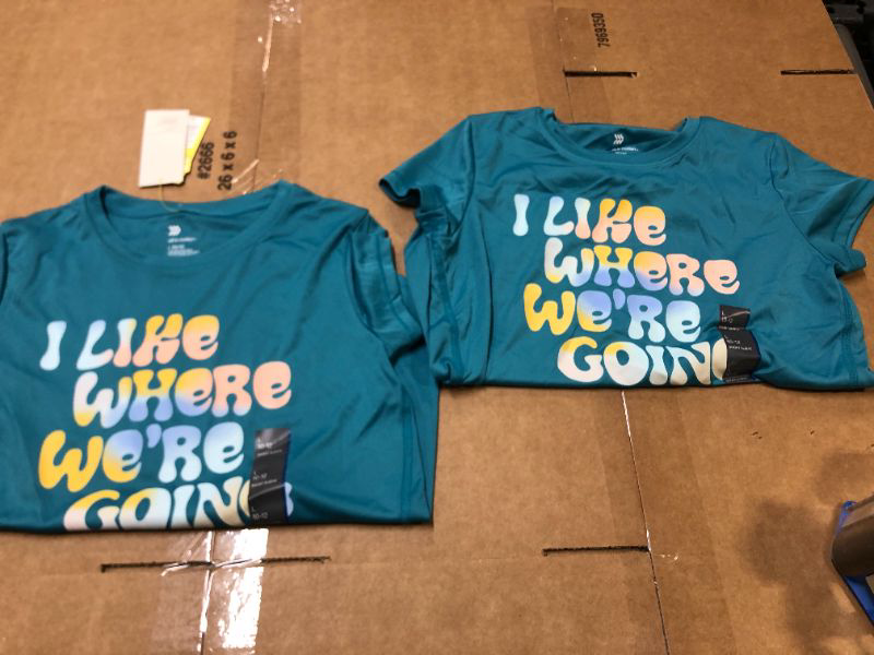 Photo 2 of Girls' Short Sleeve 'I Like Where We're Going' Graphic T-Shirt - All in Motion Teal Green L -- 2 PACK 
