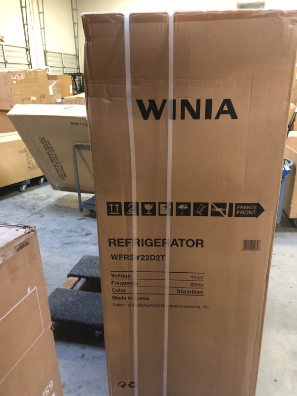 Photo 2 of (FACTORY SEALED)Winia WFRSY22D2T Side Mounted Refrigerator, 20 Cu.Ft, Stainless Steel
