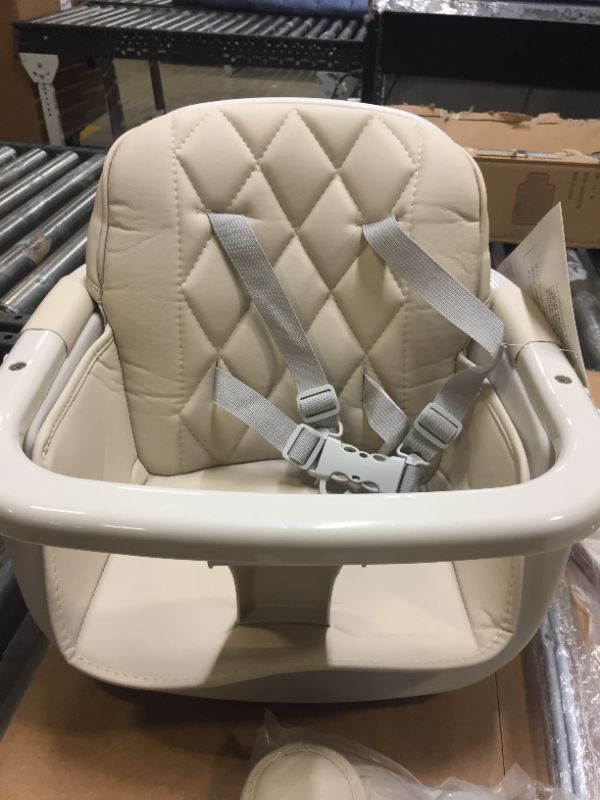 Photo 2 of 3-in-1 Convertible Wooden High Chair,Baby High Chair with Adjustable Legs & Dishwasher Safe Tray, Made of Sleek Hardwood & Premium Leatherette,Cream Color
