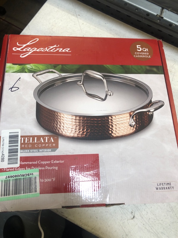 Photo 3 of Lagostina Q5544764 Martellata Tri-ply Hammered Stainless Steel Copper Dishwasher Safe Oven Safe Stockpot / Casserolle Cookware, 5-Quart, Copper Stainless Steel Copper 5-Quart