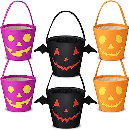 Photo 1 of 6 Pack Halloween Candy Buckets Trick or Treat Bags Canvas Candy Tote Bag Reusable Goody Bucket for Halloween Party Favors Gifts and Decoration Supplies(Classic Style) - - ++FACTORY SEALED++
