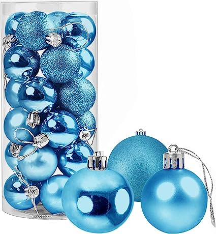 Photo 1 of 24ct Christmas Balls Ornaments, 3.15in (80mm) Shatterproof Decorative Hanging Balls for Xmas Tree, Holiday Wedding Party Decoration Baubles Set with Hang Rope, Blue
