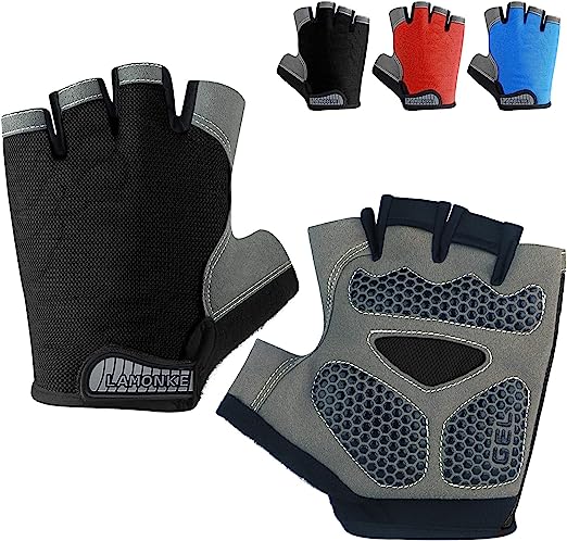 Photo 1 of Bike Gloves Cycling Gloves Biking Gloves for Men Women,LAMONKE Shock-Absorbing Pad Full Palm Protection Half Finger Bicycle Gloves - XL
