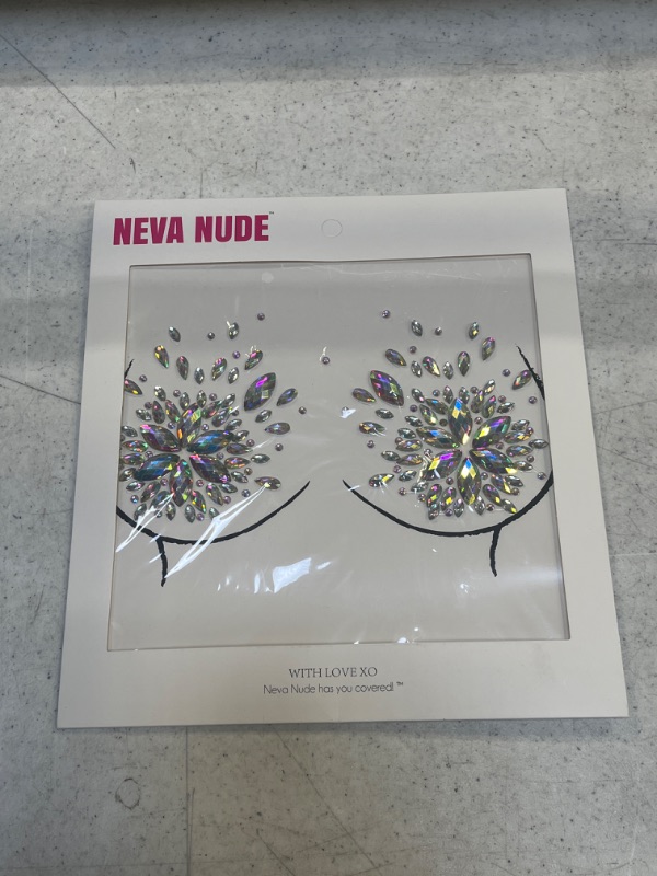 Photo 2 of Neva Nude Crystal Nipztix Pasties Nipple Covers for Festivals Raves, Medical Grade Adhesive, Waterproof, Made in USA Winterfell Clear Iridescent- ++FACTORY SEALED++