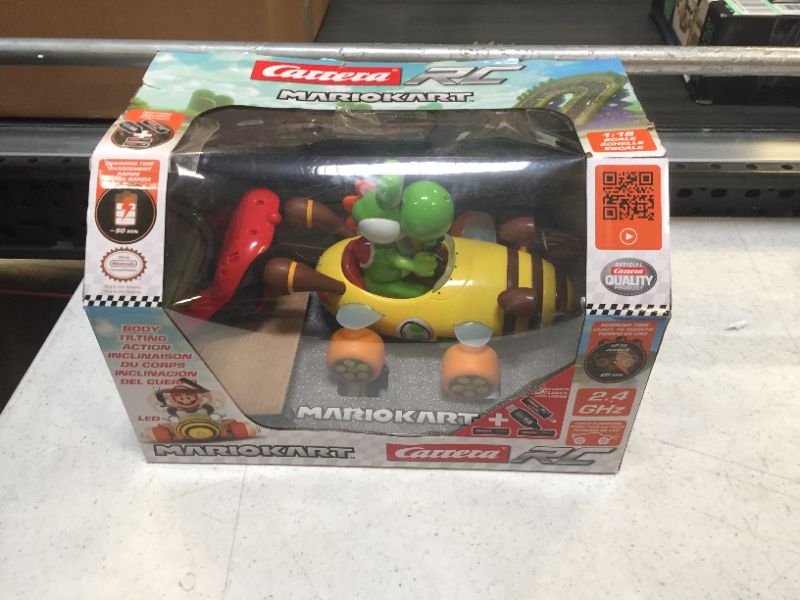 Photo 6 of Carrera 181065 RC Official Licensed Mario Kart Bumble V Yoshi 1:18 Scale 2.4 GHz Remote Radio Control Car with Rechargeable LiFePO4 Battery - Kids Toys Boys/Girls - ITEM IS IDRTY FROM USE AND HAS SCRATCHES -
